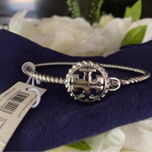 Tory Burch Silver Bracelet with Logo Charm, NWT SIZE Small